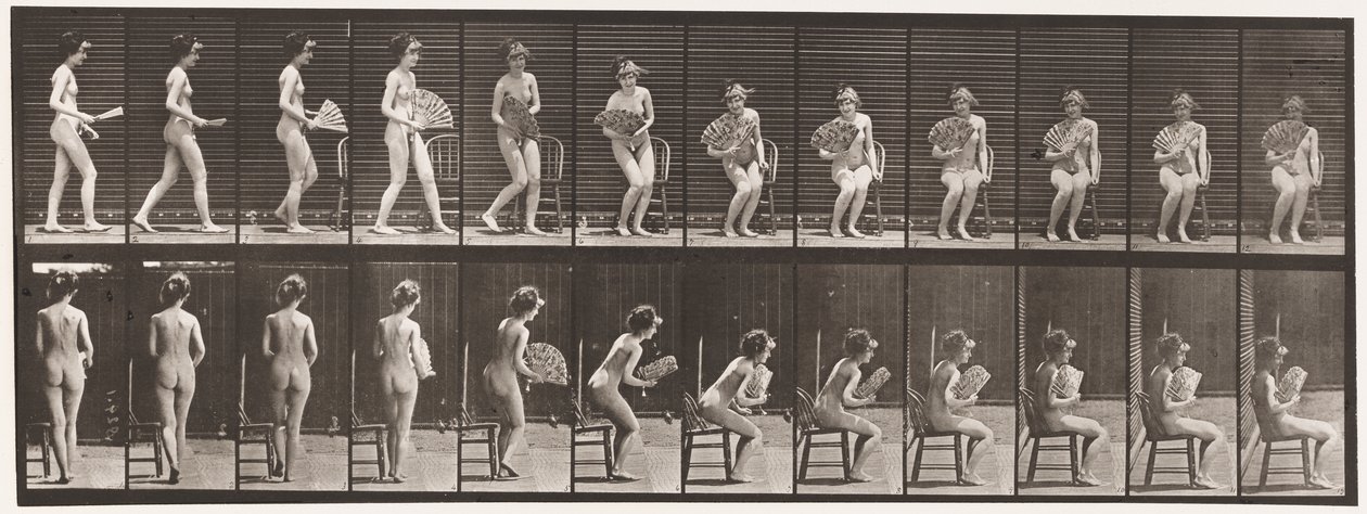 Levy 237. Istuminen tuolille ja tuuletin, 1872-1885 tekijältä Eadweard Muybridge