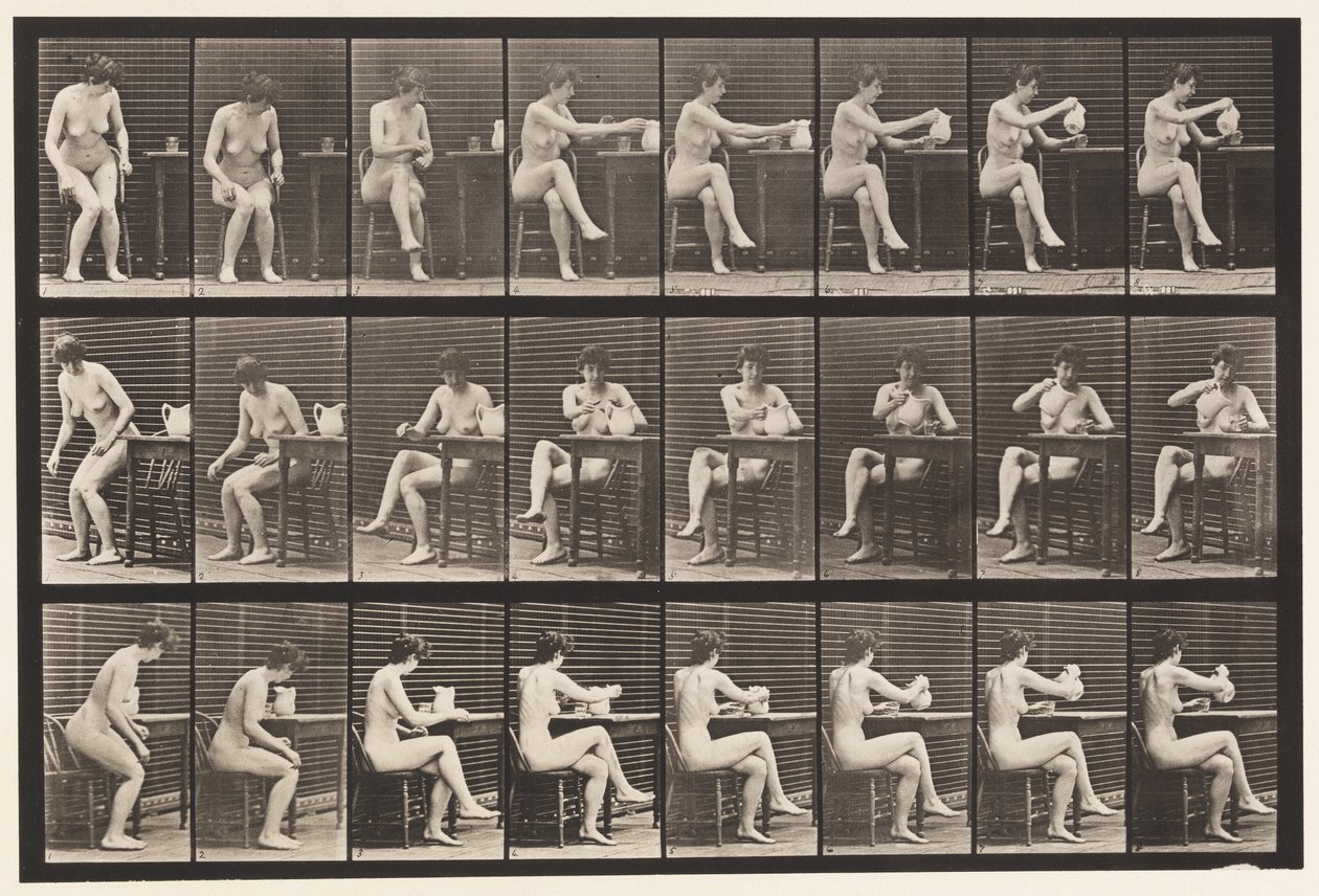 Lauta 244. Istuva jalat ristissä, täyttöpikari kannusta tekijältä Eadweard Muybridge