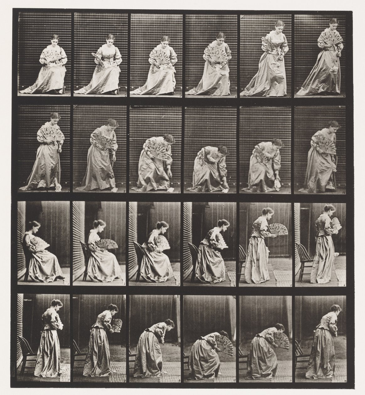 Levy 250. Tuolista nousu, kumartuminen ja nostaminen käsiliina tekijältä Eadweard Muybridge
