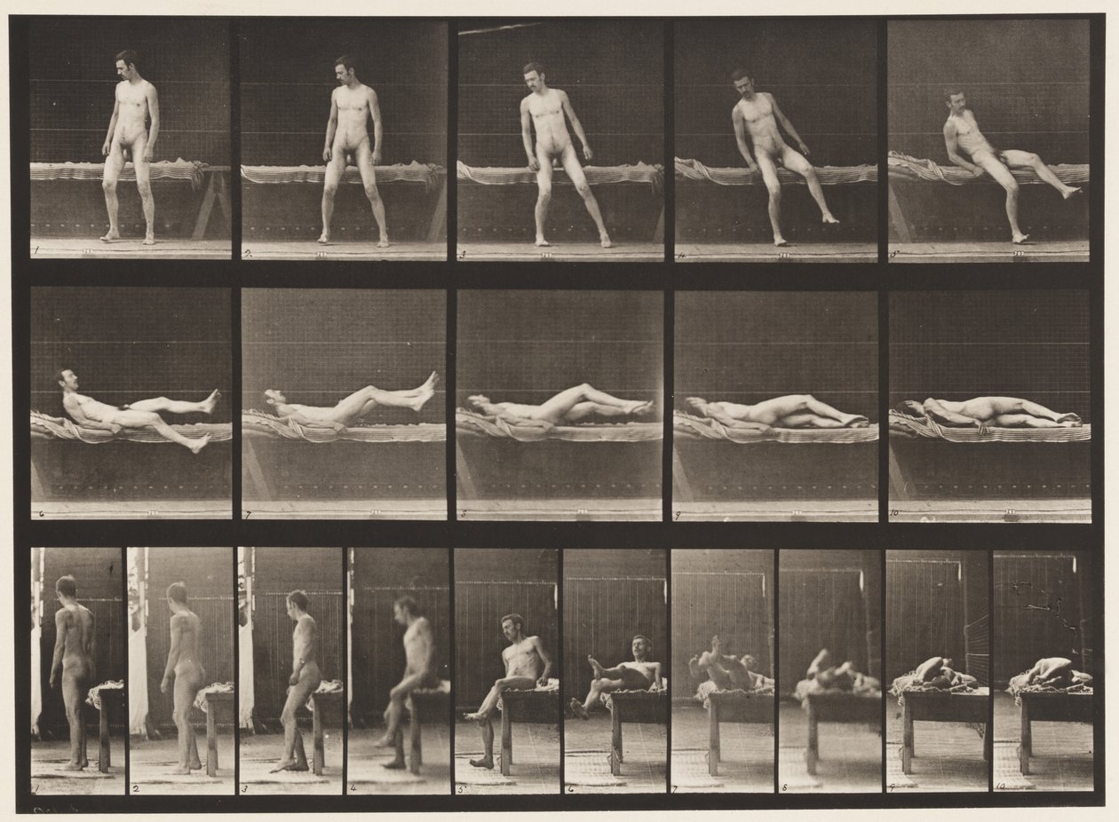 Levy 259. Sohvalla makaaminen ja kyljelleen kääntyminen, 1885 tekijältä Eadweard Muybridge