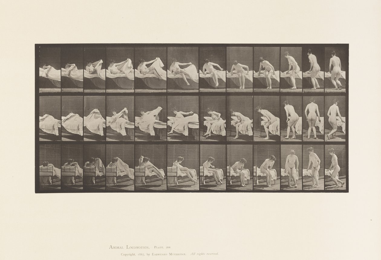 Levy 264. Nouseminen sängystä ja valmistautuminen polvistumaan tekijältä Eadweard Muybridge