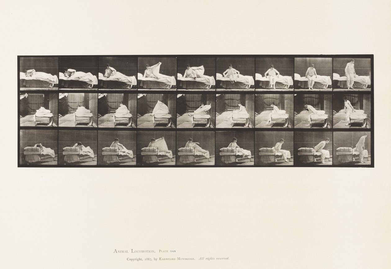Levy 265. Nouseminen sängystä ja valmistautuminen polvistumaan tekijältä Eadweard Muybridge