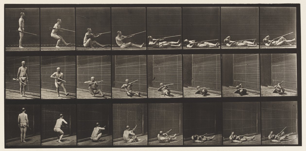 Levy 358. Selässä makaa ja ampua, 1872-1885 tekijältä Eadweard Muybridge