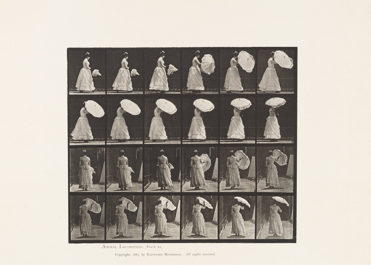 Levy 38. Kävely, avautuva päivänvarjo, 1885 tekijältä Eadweard Muybridge