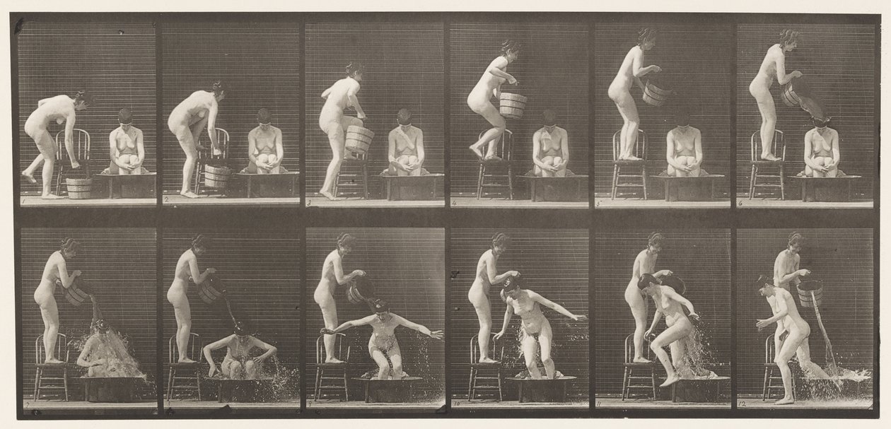 Lauta 406. Kaksi mallia, 8 kaatava vesiämpäri 1 päälle tekijältä Eadweard Muybridge