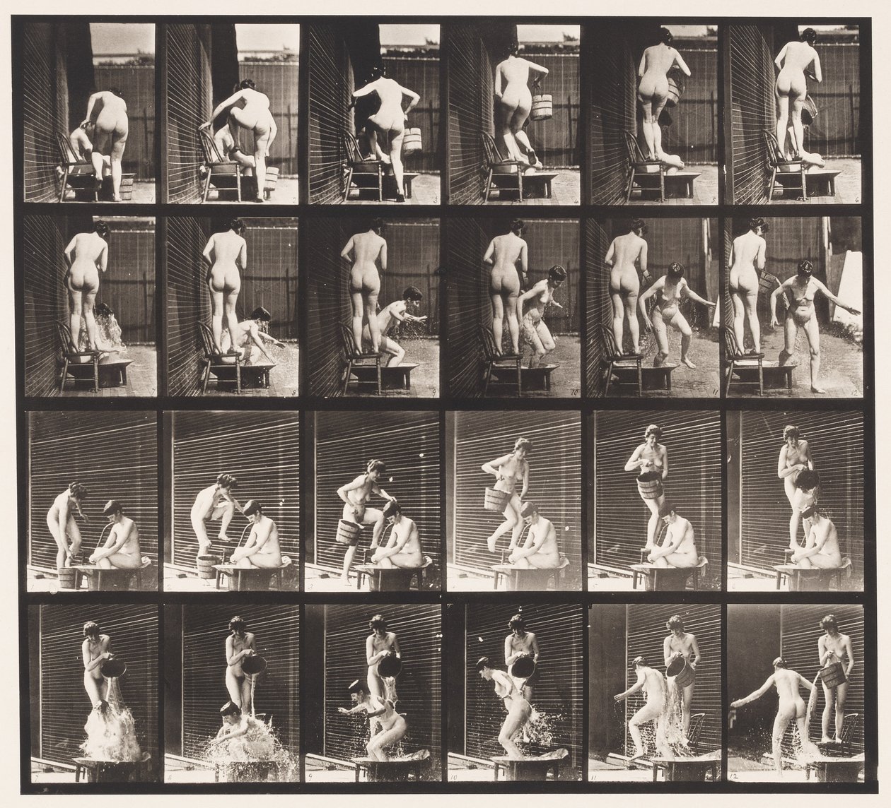 Lauta 407. Kaksi mallia, 8 kaatava vesiämpäri 1 päälle tekijältä Eadweard Muybridge