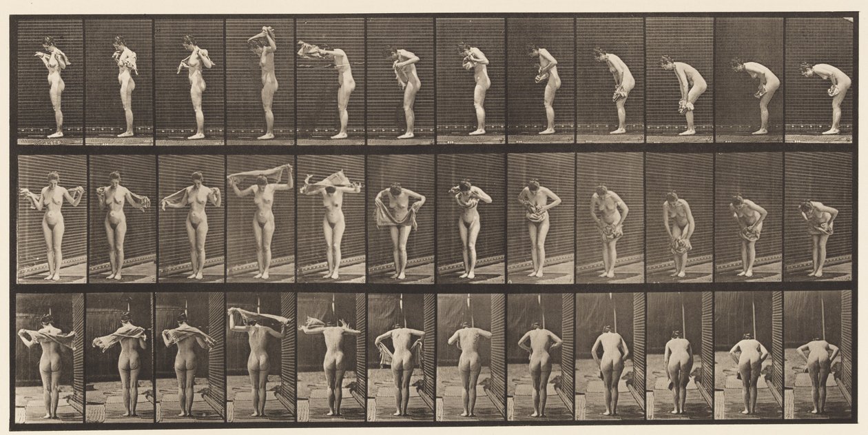 Lauta 414. Pyyhi vartalo pyyhkeellä tekijältä Eadweard Muybridge