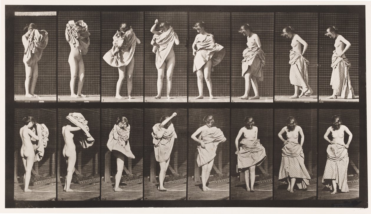 Lauta 425. WC, pukeutuminen ja kääntyminen, 1872-1885 tekijältä Eadweard Muybridge