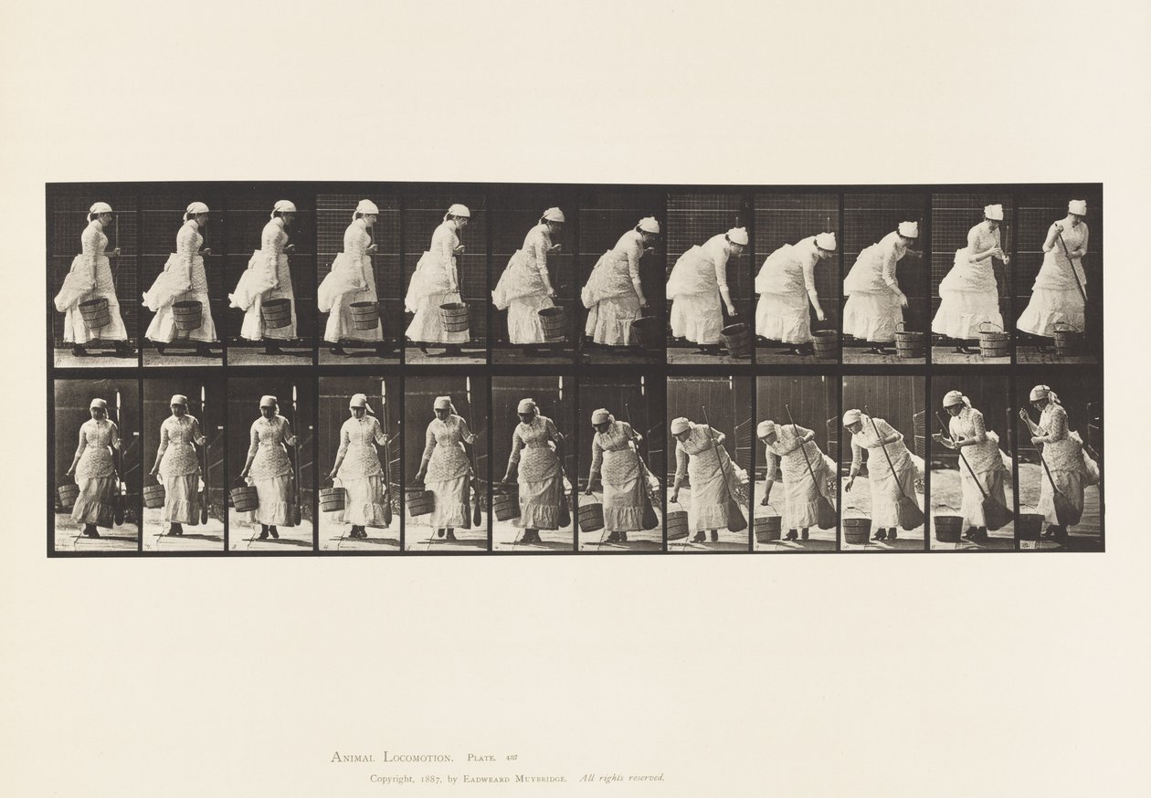 Levy 437. Kauhan laskeminen alas ja lakaisuun valmistautuminen tekijältä Eadweard Muybridge