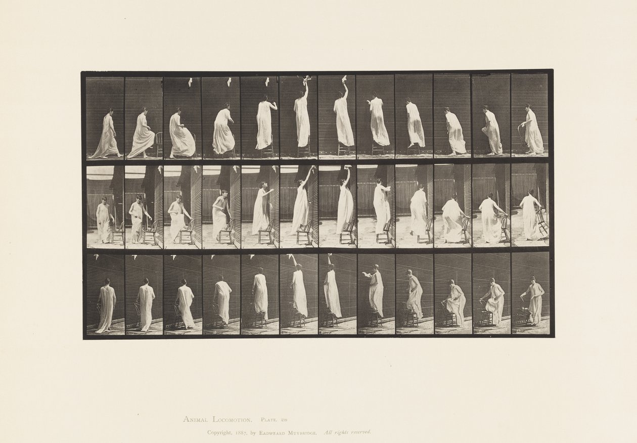Levy 459. Tuoliin astuminen, kurkotus ylös ja alas, 1885 tekijältä Eadweard Muybridge
