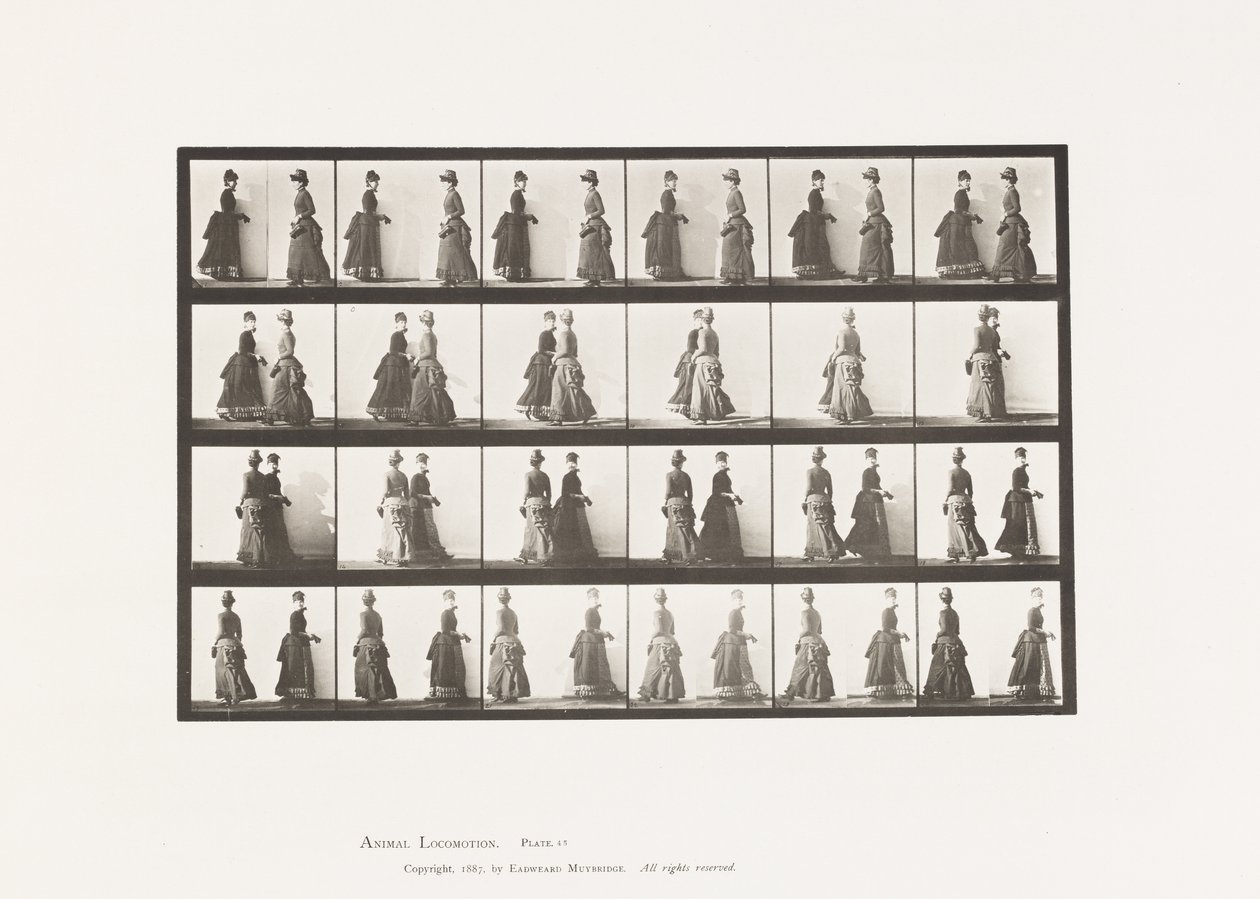 Levy 45. Kävely kahden mallin kohtaaminen ja osittain kääntyminen tekijältä Eadweard Muybridge