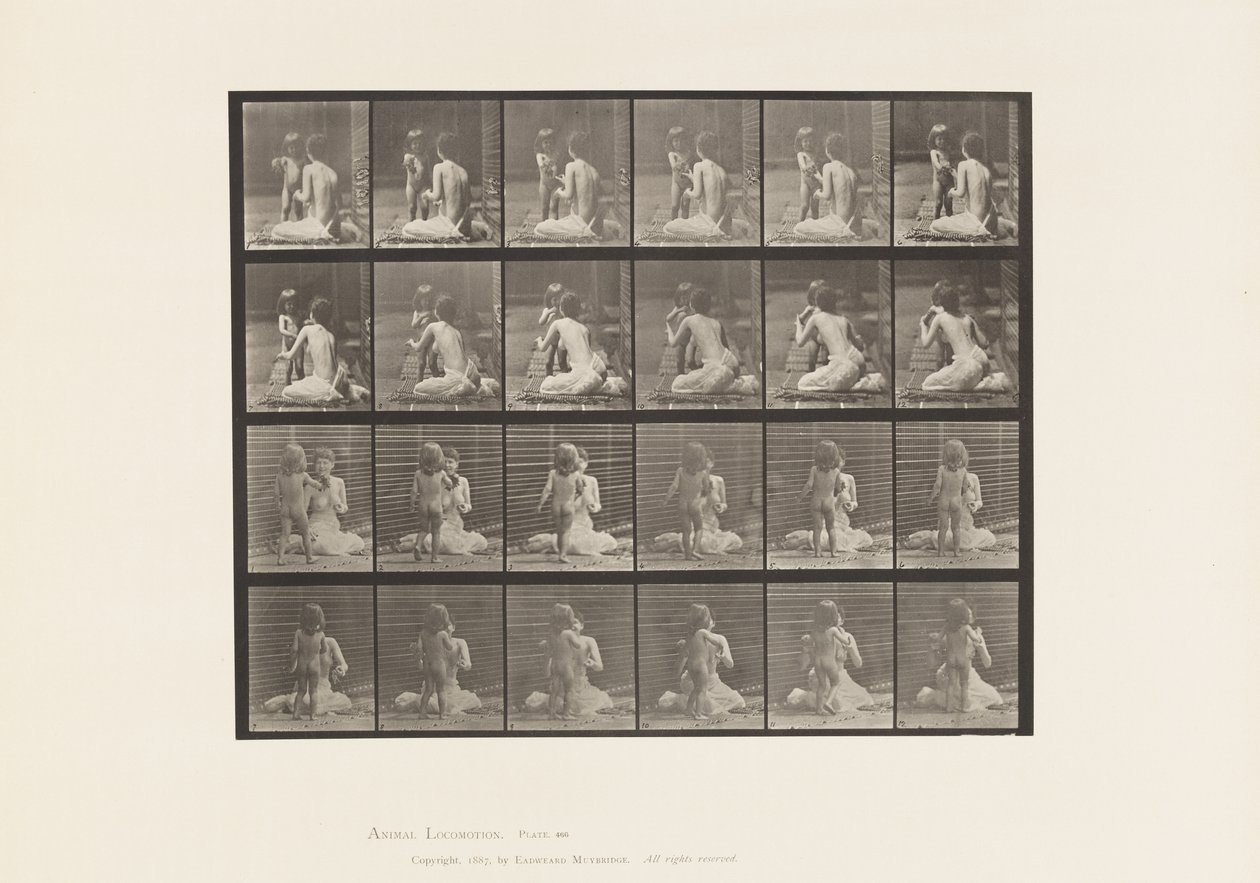 Lauta 466. Kaksi mallia, lapsi 70N, tuo kimppu 12, 1885 tekijältä Eadweard Muybridge