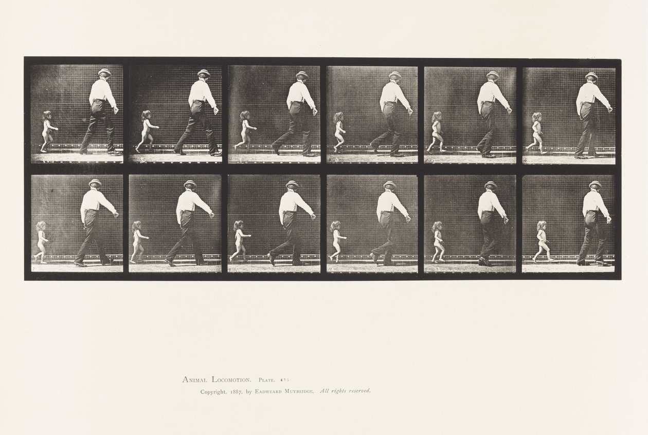 Kilpi 470. Lapsi 20N, Juoksemassa miehen perässä tekijältä Eadweard Muybridge