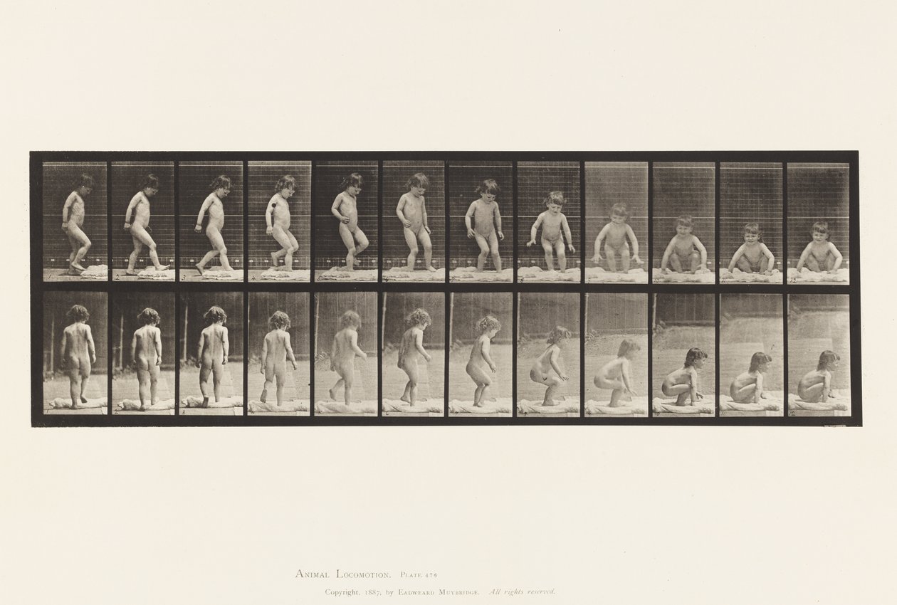 Lauta 476. Lapsi, istuu maassa tekijältä Eadweard Muybridge