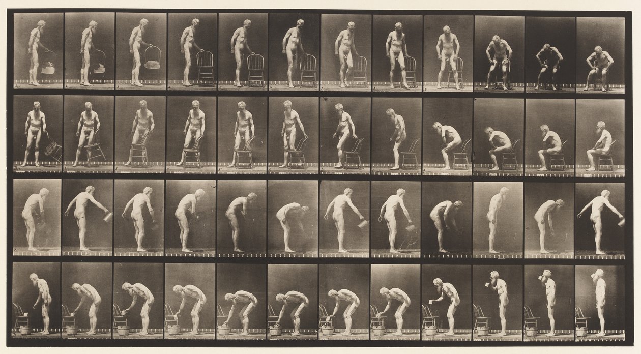 Levy 490. A, Istuminen; B, Istuminen; C, sadetusvesi tekijältä Eadweard Muybridge