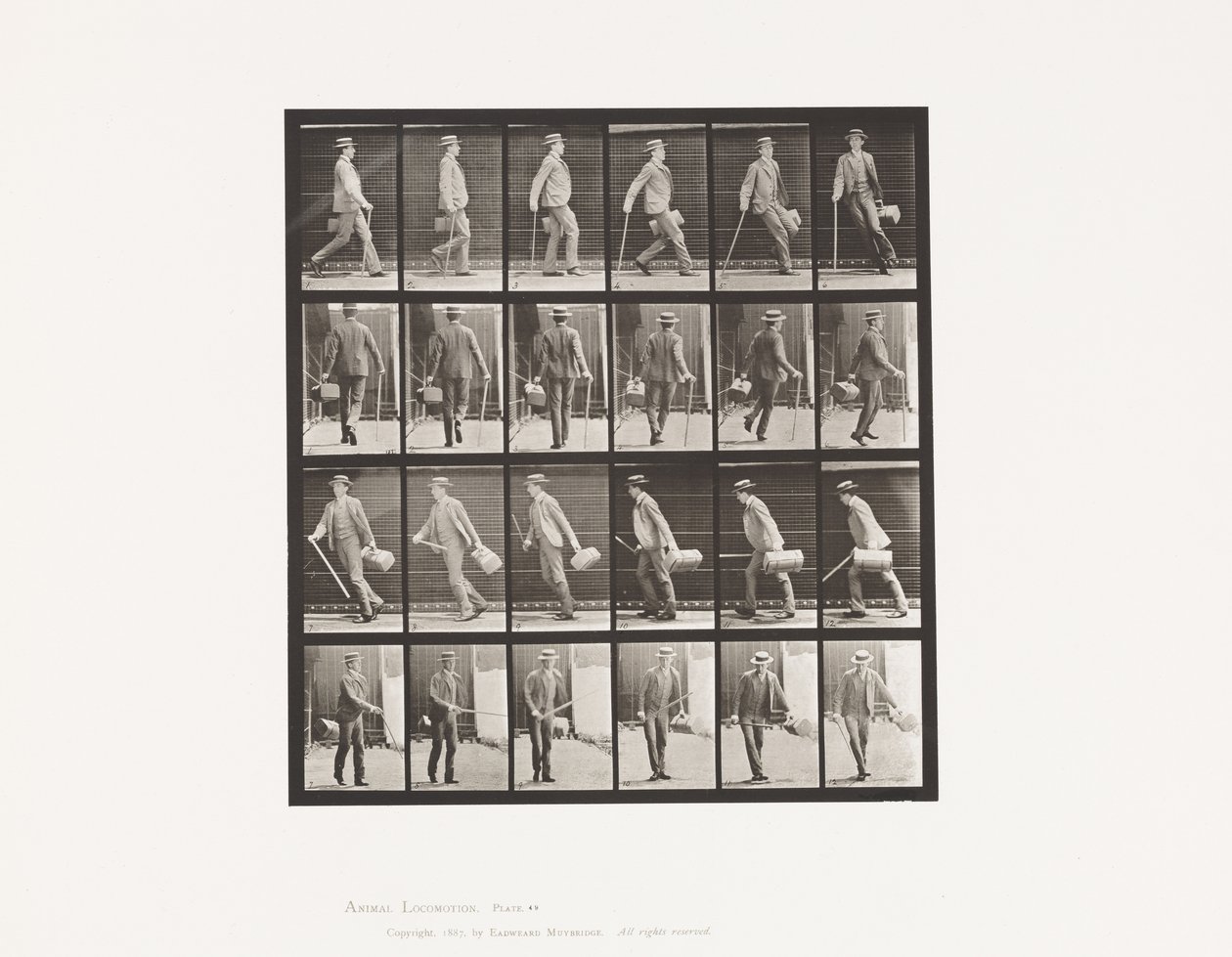 Levy 49. Kävely ja kääntyminen nopeasti tekijältä Eadweard Muybridge