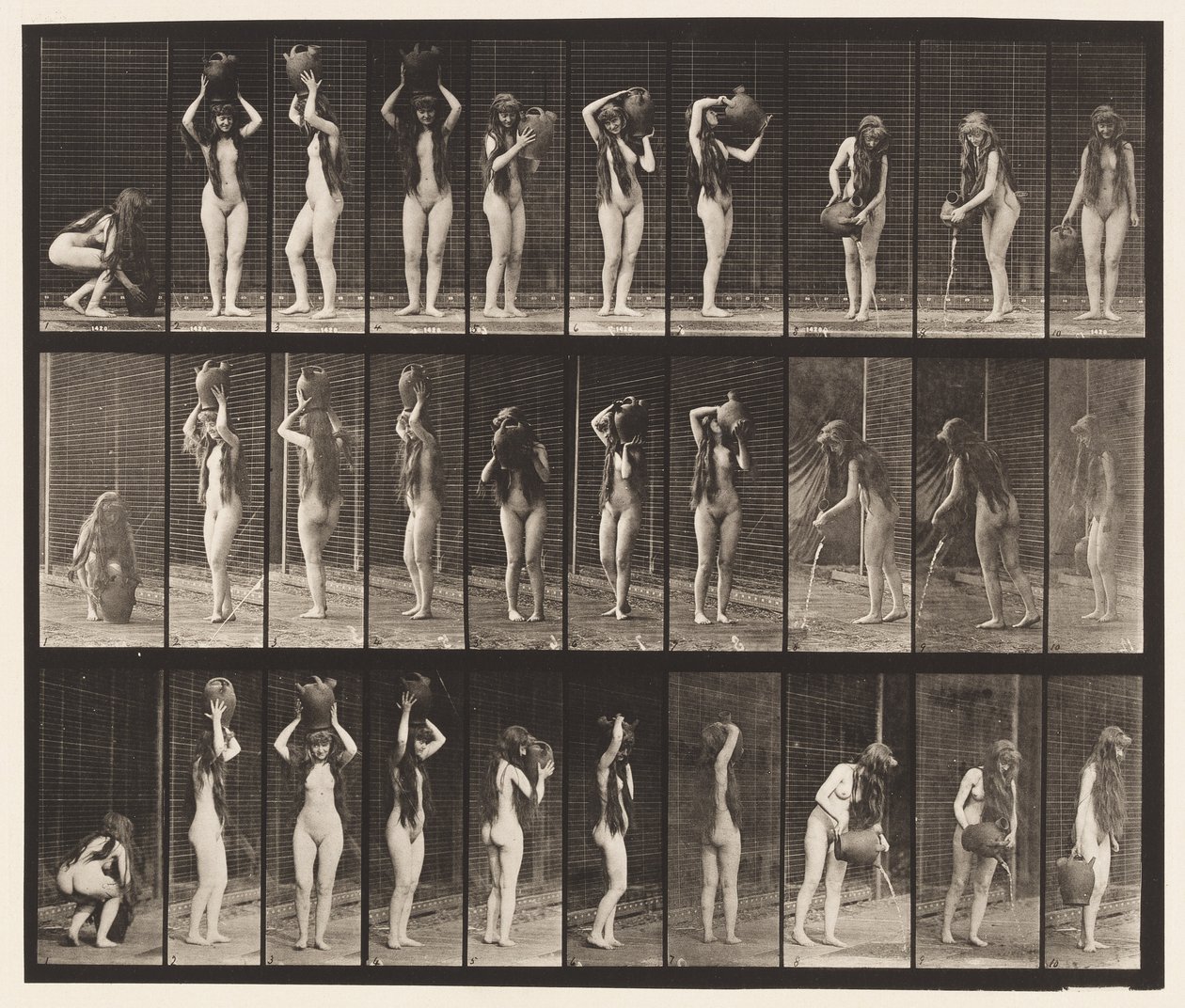 Levy 500. Erilaisia liikkeitä vesipurkilla tekijältä Eadweard Muybridge