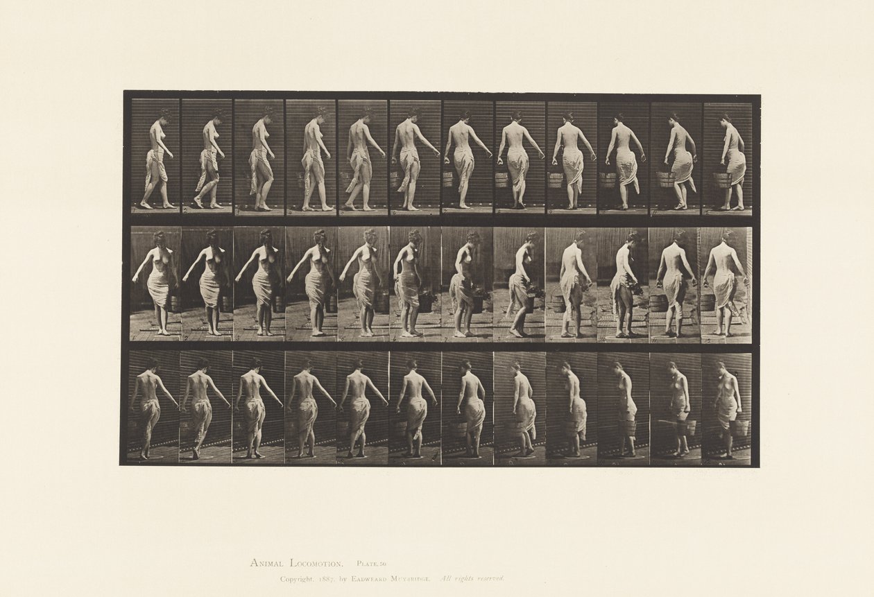 Lauta 50. Kävely, ämpärin kantaminen tekijältä Eadweard Muybridge