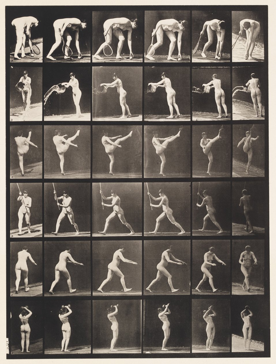 Levy 526. A, nostopallo; B, Vesiämpärin tyhjennys tekijältä Eadweard Muybridge