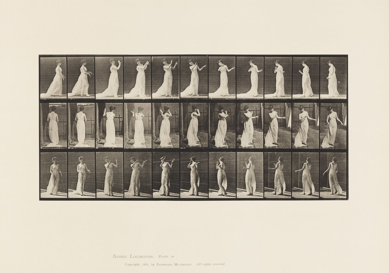 Levy 55. Kävely, kääntyminen, vastenmielisyys, 1885 tekijältä Eadweard Muybridge