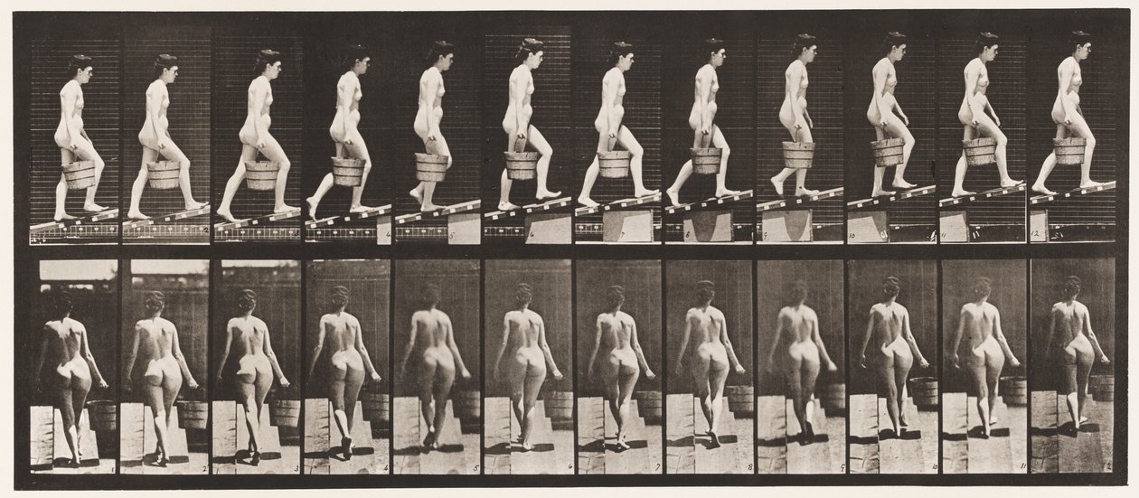 Levy 83. Nouseva kaltevuus, vesiämpäri oikealla kädellä tekijältä Eadweard Muybridge
