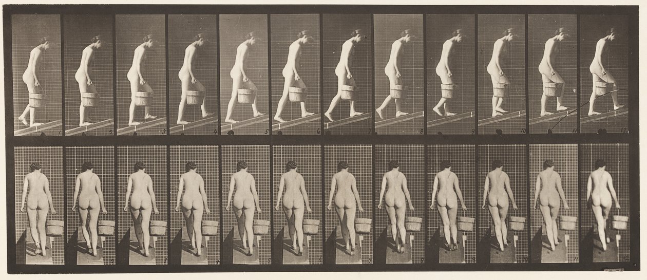Levy 84. Nouseva kaltevuus, vesiämpäri oikealla kädellä tekijältä Eadweard Muybridge