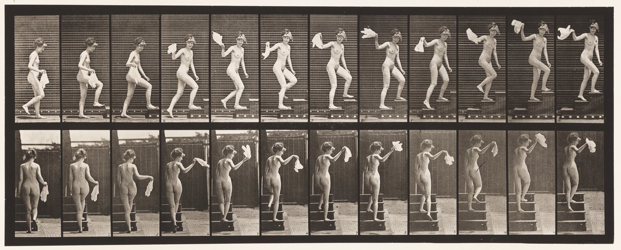 Levy 96. Nousevat portaat ympärilleen katsomassa; Heiluttava nenäliina tekijältä Eadweard Muybridge