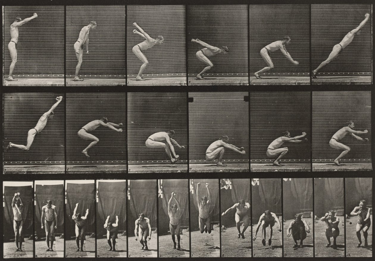 Kuvalaatta numero 163. Hyppääminen, vauhditon pituushyppy tekijältä Eadweard Muybridge