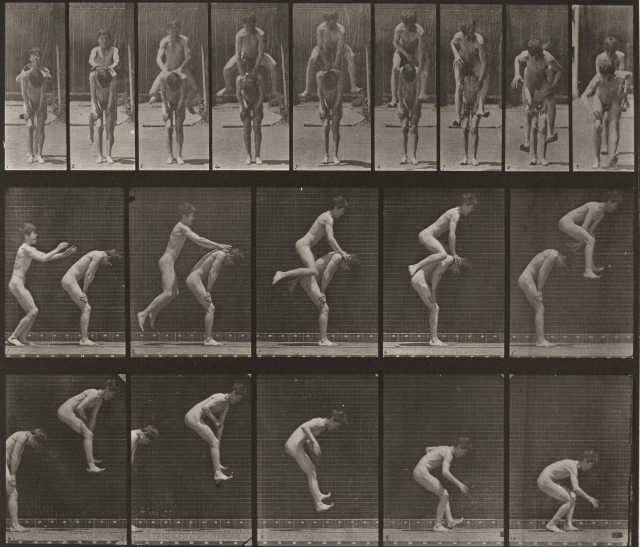 Levy numero 167. Hyppy pojan selän yli (pukkihyppy) tekijältä Eadweard Muybridge