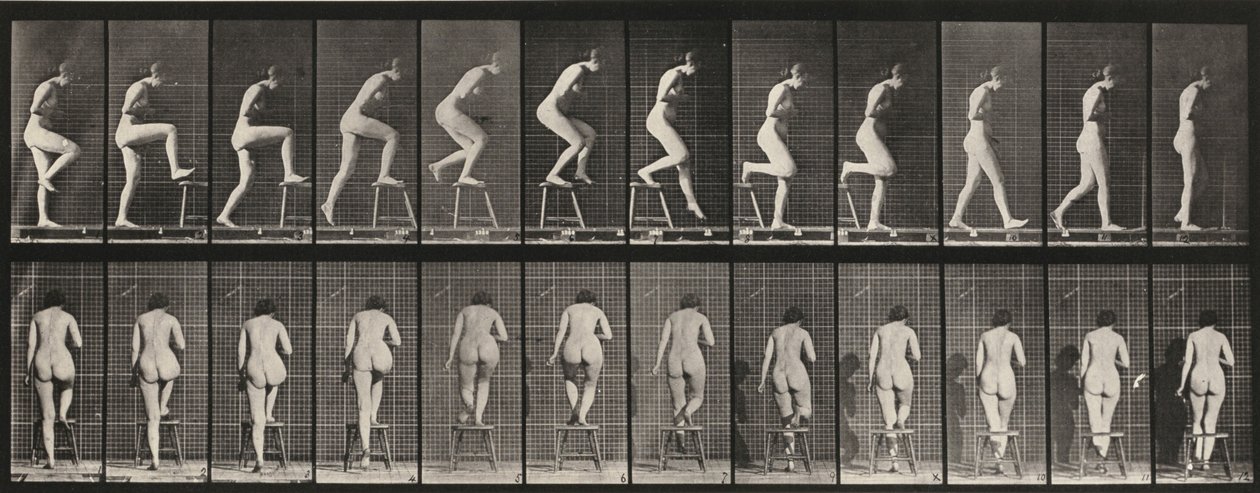 Taulu numero 180. Astuminen tuolille ja sen yli tekijältä Eadweard Muybridge
