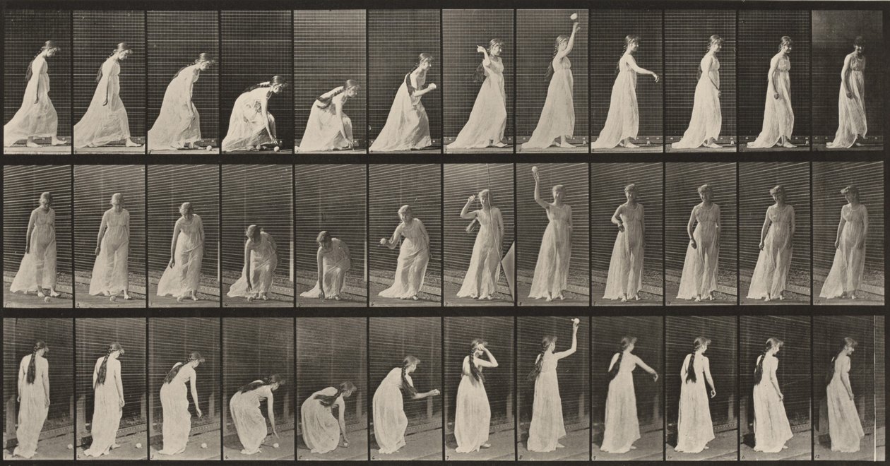 Taulu numero 306. Pallon poimiminen ja heittäminen tekijältä Eadweard Muybridge