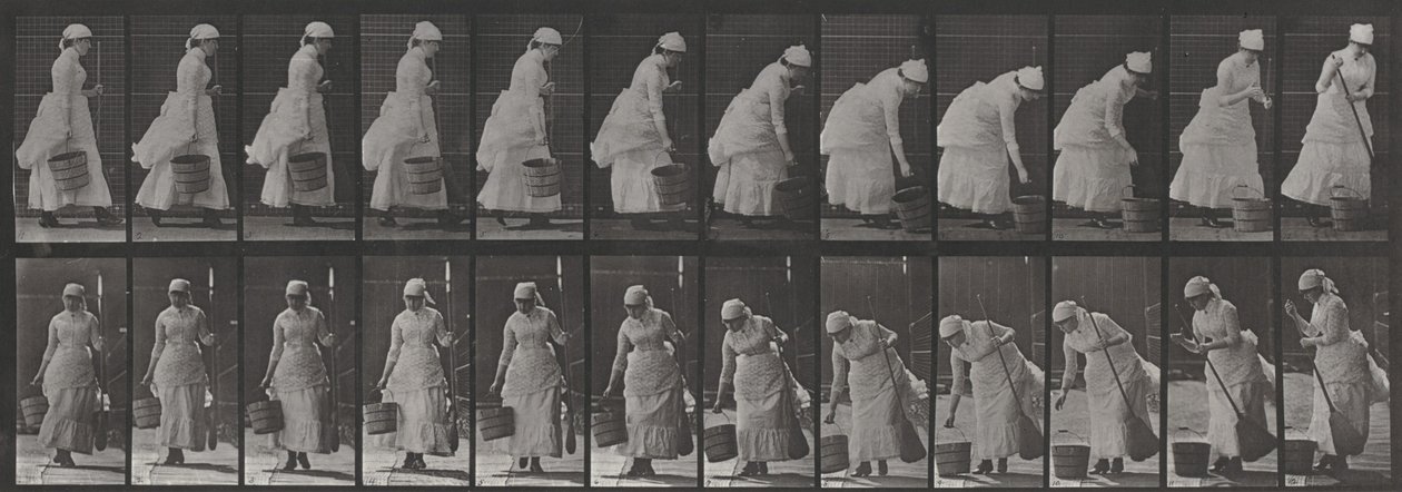 Taulu numero 437. Sangon laskeminen maahan ja valmistautuminen lakaisemaan tekijältä Eadweard Muybridge