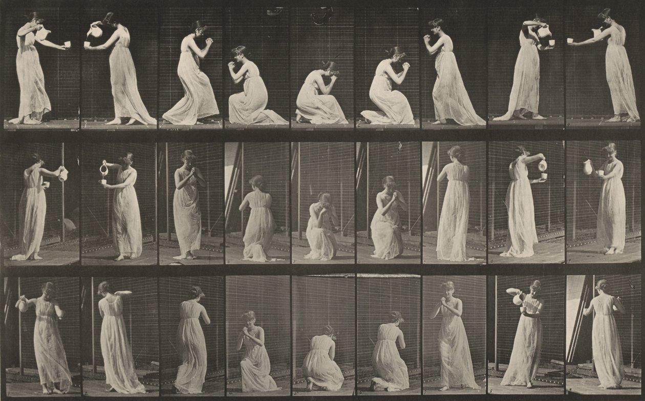 Kuvalaatta numero 502. Sekalaista, kumartumista, polvistumista jne. tekijältä Eadweard Muybridge