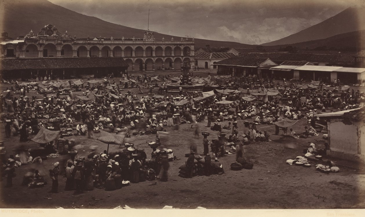 Plaza ja varakuninkaan palatsi-Antigua de Guatemala,1877 (kuva) tekijältä Eadweard Muybridge