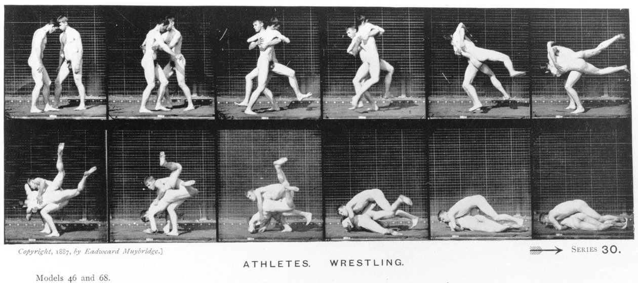 Two Men Wrestling, elokuvasta Animal Locomotion, 1887 tekijältä Eadweard Muybridge