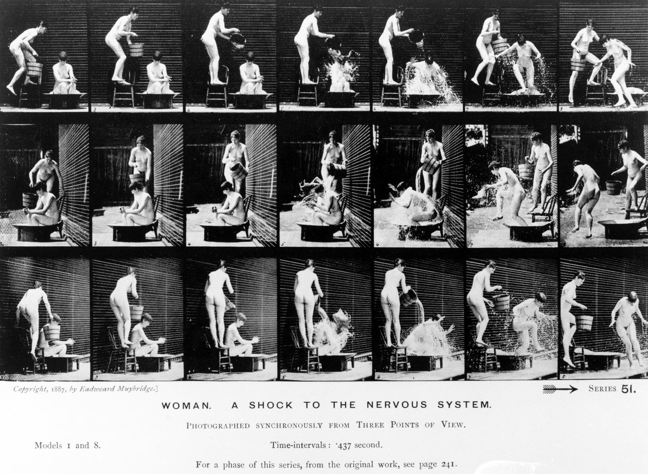 Nainen. Shock to the Nervous System, 1887, kuva Eadweard Muybridgen teoksesta The Human Figure in Motion, 1904 painos tekijältä Eadweard Muybridge