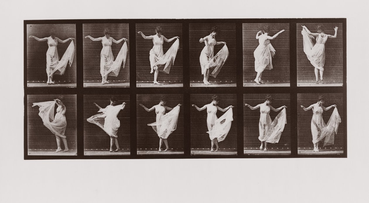 Nainen tanssimassa, levy 107 Animal Locomotionista, 1887 tekijältä Eadweard Muybridge