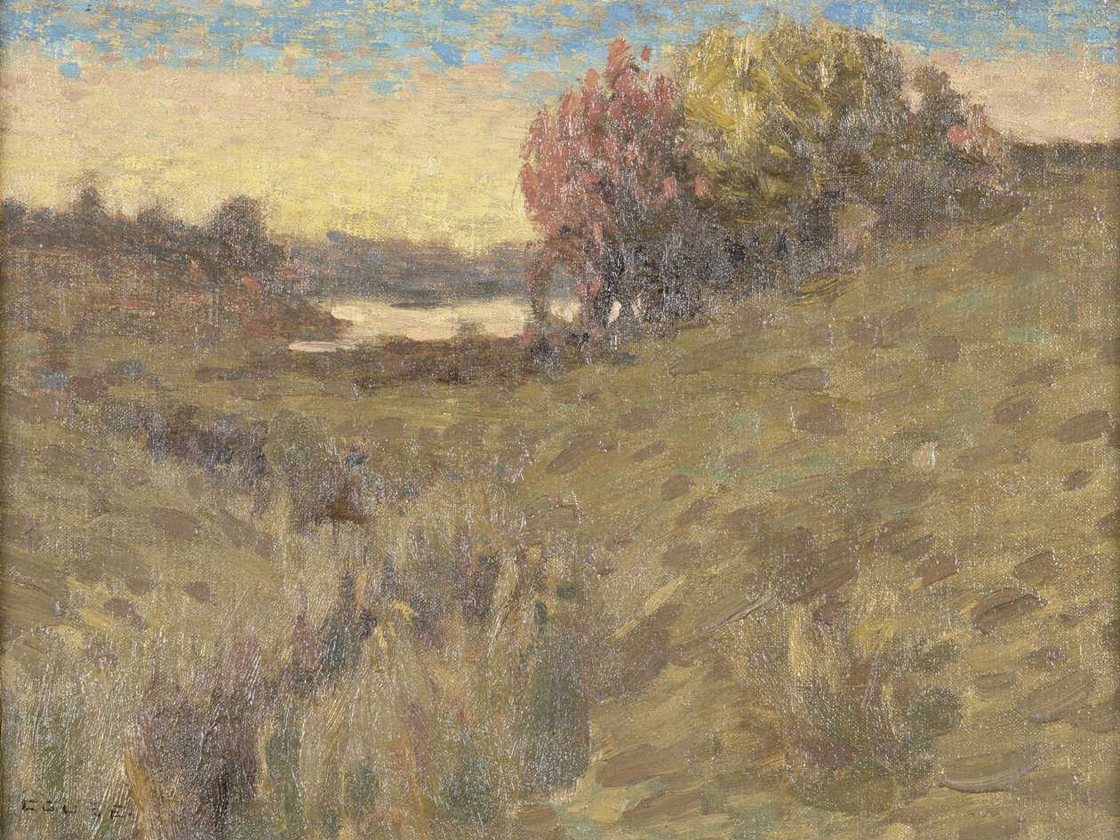Luoteinen maisema järven kanssa (öljy masoniitille) tekijältä Eanger Irving Couse