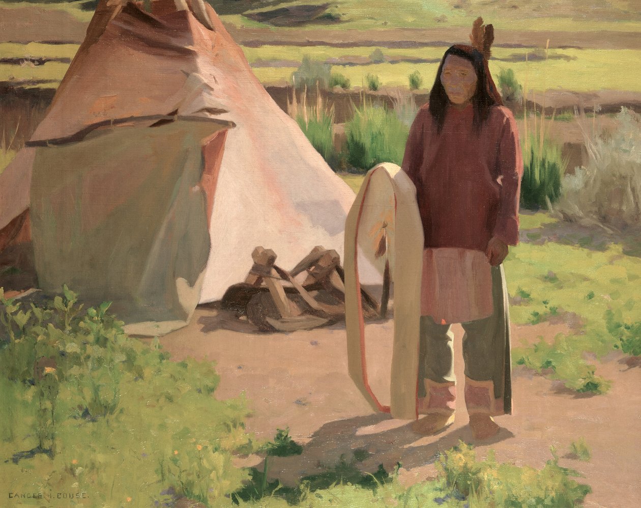 Klikitat Warrior, n. 1898 (öljy kankaalle) tekijältä Eanger Irving Couse