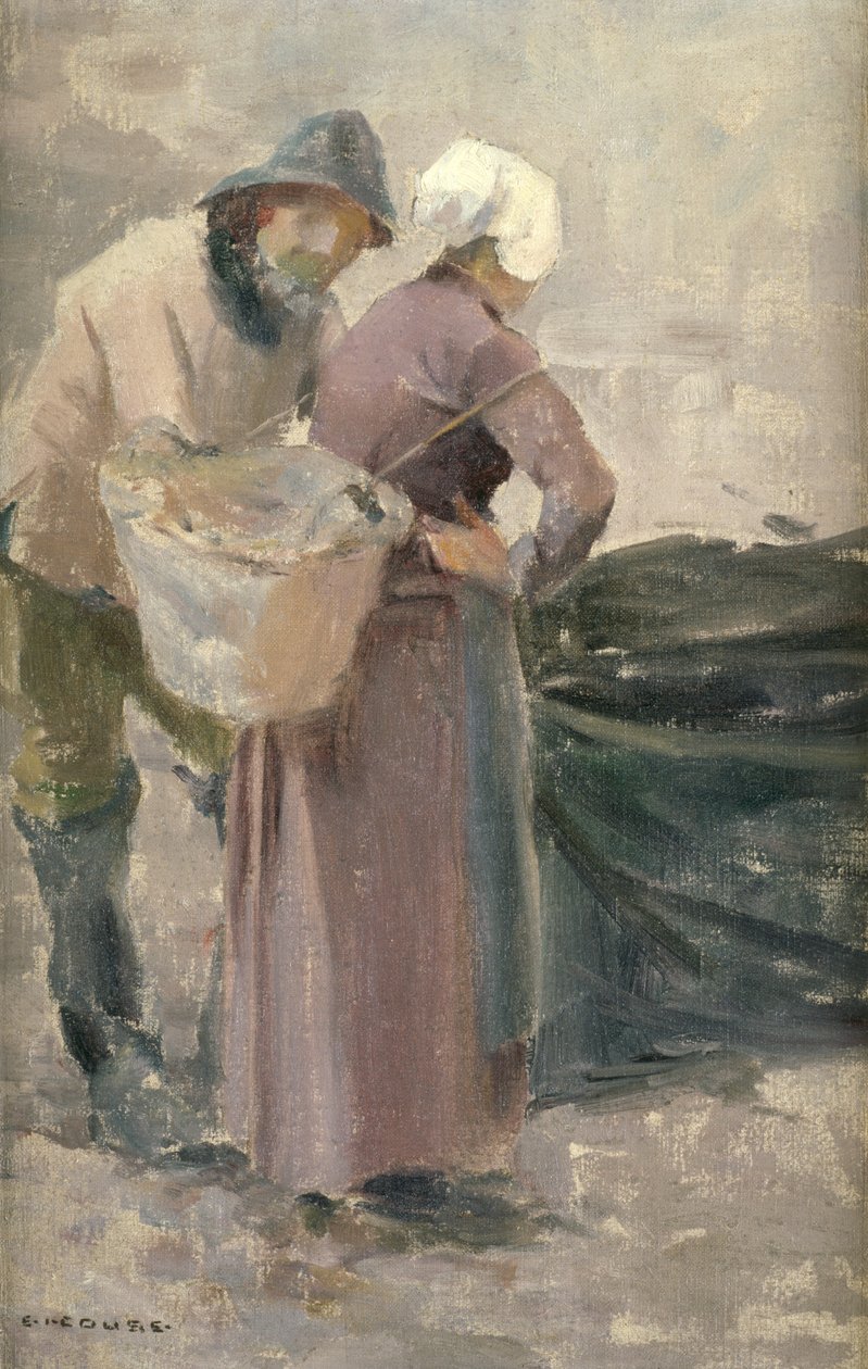 Kotiäiti katselee kalastajien saalista, n. 1900 tekijältä Eanger Irving Couse