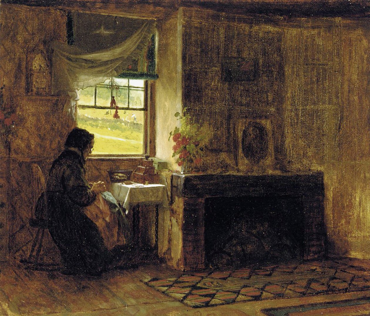 Maalaistalon sisustus, Maine, 1865 tekijältä Eastman Johnson