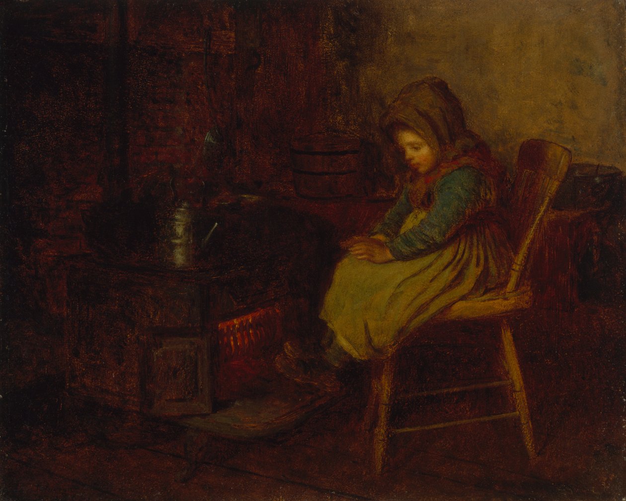 Koti ja lämpö, 1863 (öljy akatemian taululle) tekijältä Eastman Johnson