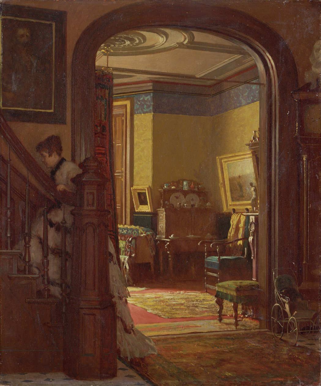 Ei kotona, n.1873 (öljy kartongille) tekijältä Eastman Johnson