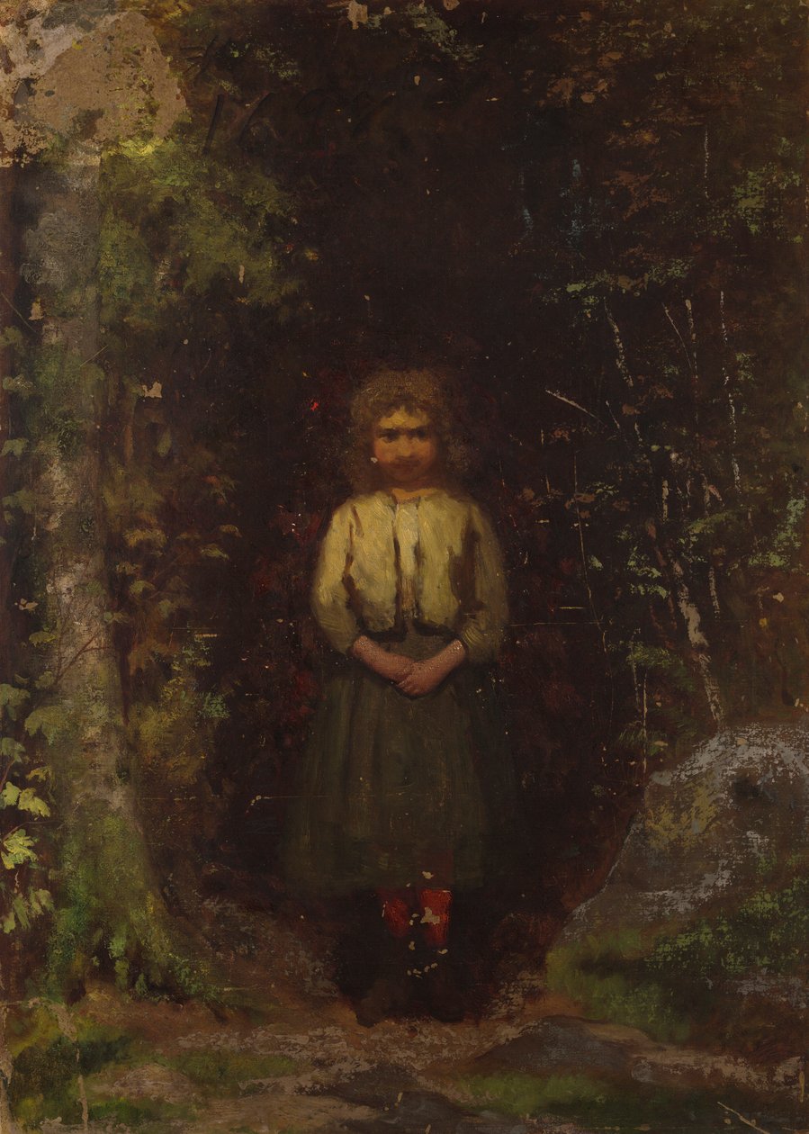 Kukkulan rinteellä (recto); Girl in the Woods (versio) tekijältä Eastman Johnson