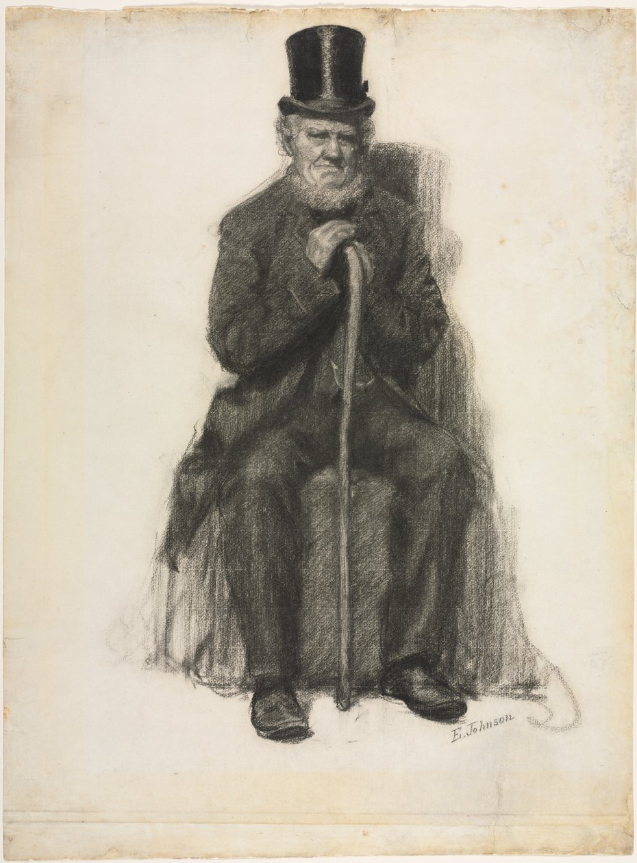 Tutkimus vanhasta miehestä (mahdollisesti tutkimus Peter Folgerin muotokuvaa varten), noin 1886 (musta liitu ) tekijältä Eastman Johnson