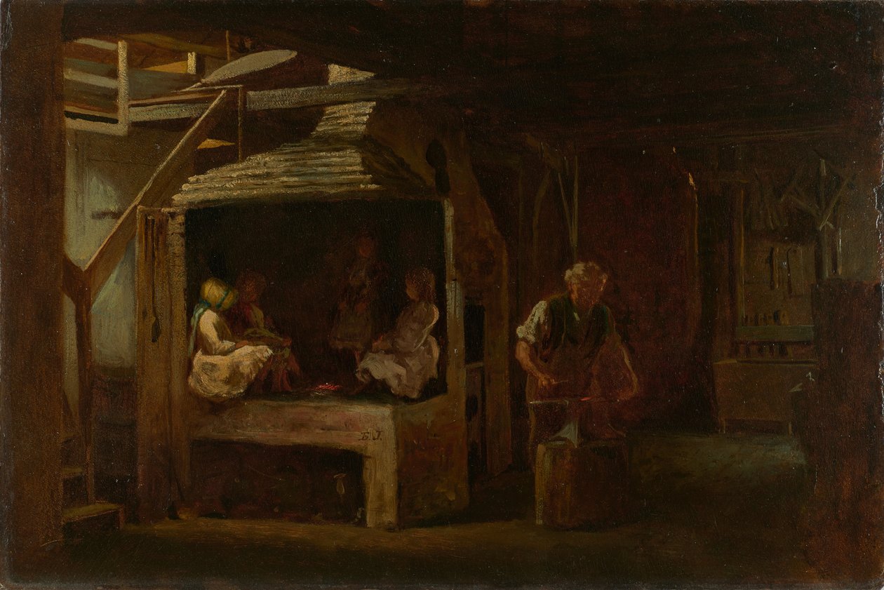 Seppäpaja (öljy puristetulle puukuitulevylle) tekijältä Eastman Johnson