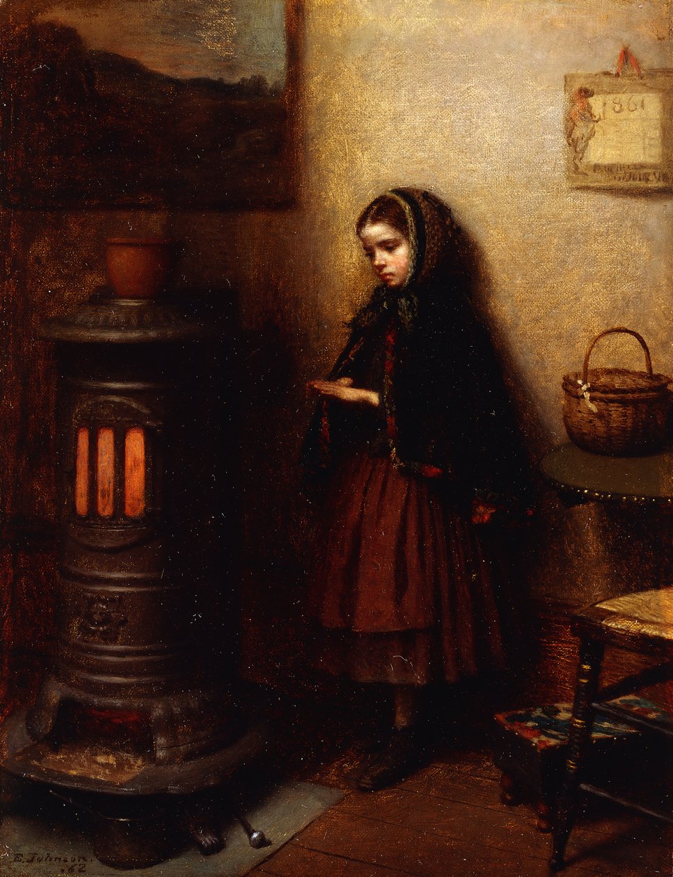 Lämmittää käsiään, 1862 tekijältä Eastman Johnson