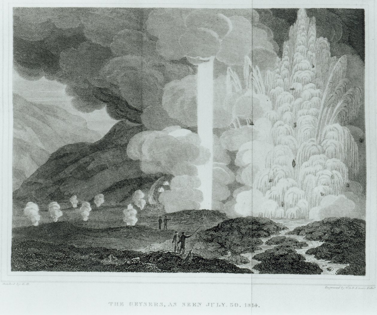 The Great Geysir of Strokkur, Islanti, Islannista: tai Ebenezer Hendersonin The Journal of a Residence in That Island, julkaistu 1819 (bw kuva) tekijältä Ebenezer Henderson