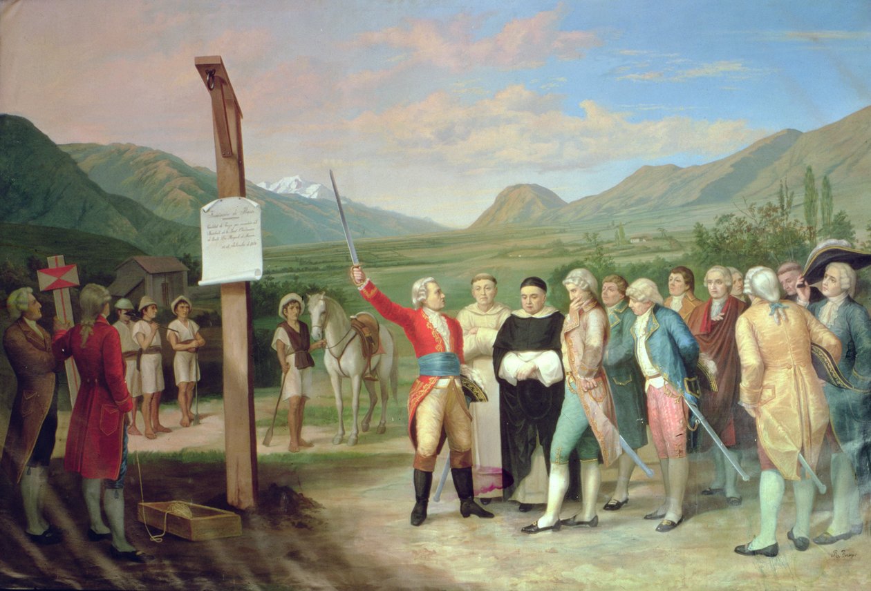 San Miguel de Ibarran kaupungin perustaminen vuonna 1606 (öljy kankaalle) tekijältä Ecuadorian School