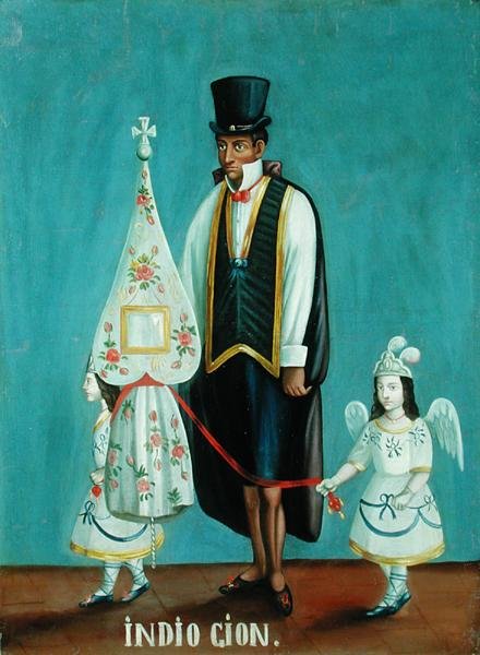 Indio Cion, n. 1875 (öljy kankaalle levyllä) tekijältä Ecuadorian School